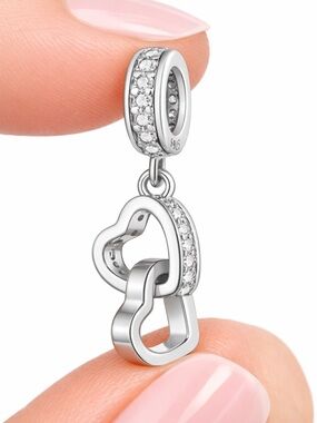 925 Sterling Silver Intertwined Heart Dangle Charm, Gift for Her